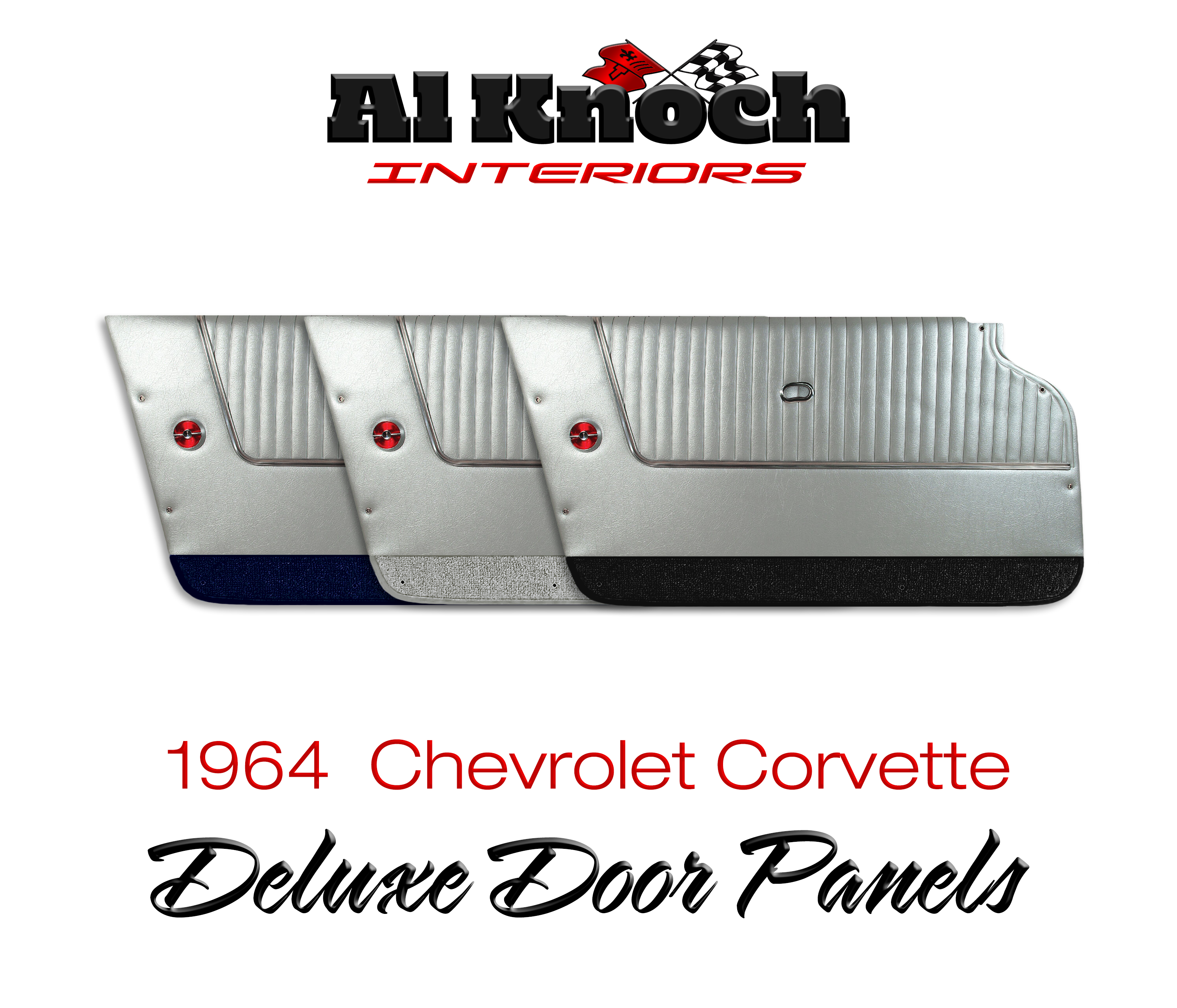 1964 Chevrolet Corvette Silver Deluxe Door Panels w/ Carpet